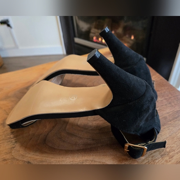 DONATED - Black Velvet Open Toe Sandals with 3" Heels and Adjustable Ankle Strap - Picture 7 of 11